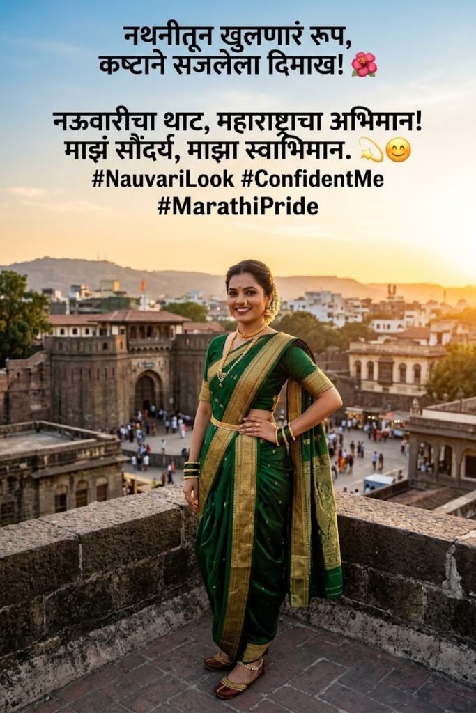Confident Nauvari Saree Caption for Instagram in Marathi