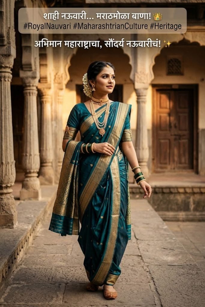 Royal Nauvari Saree Caption for Instagram in Marathi